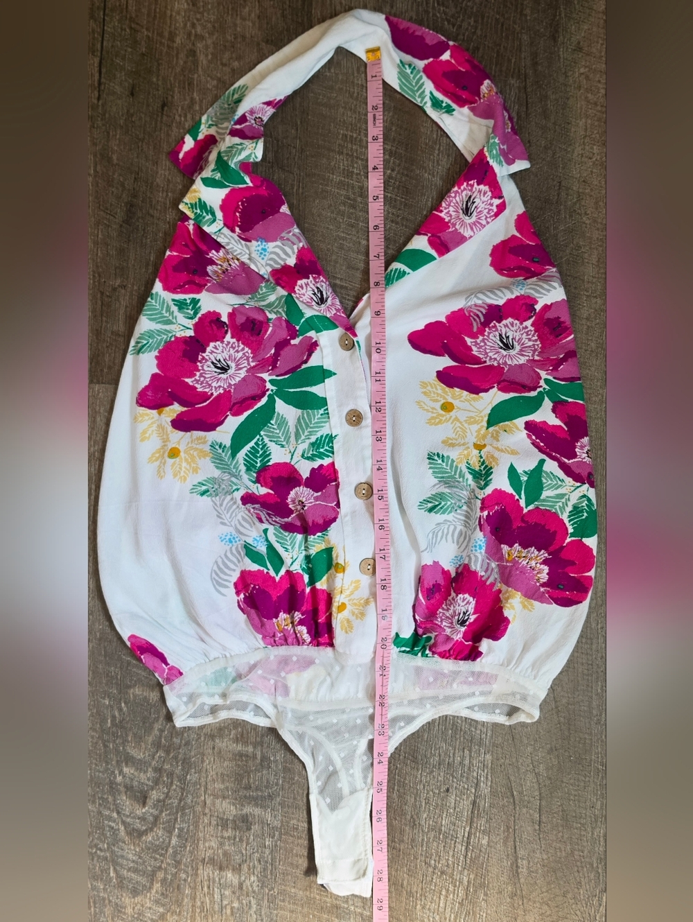 Free People Intimately Offshore Floral Button-Down Halter Bodysuit Womens S Whit - Picture 10 of 13
